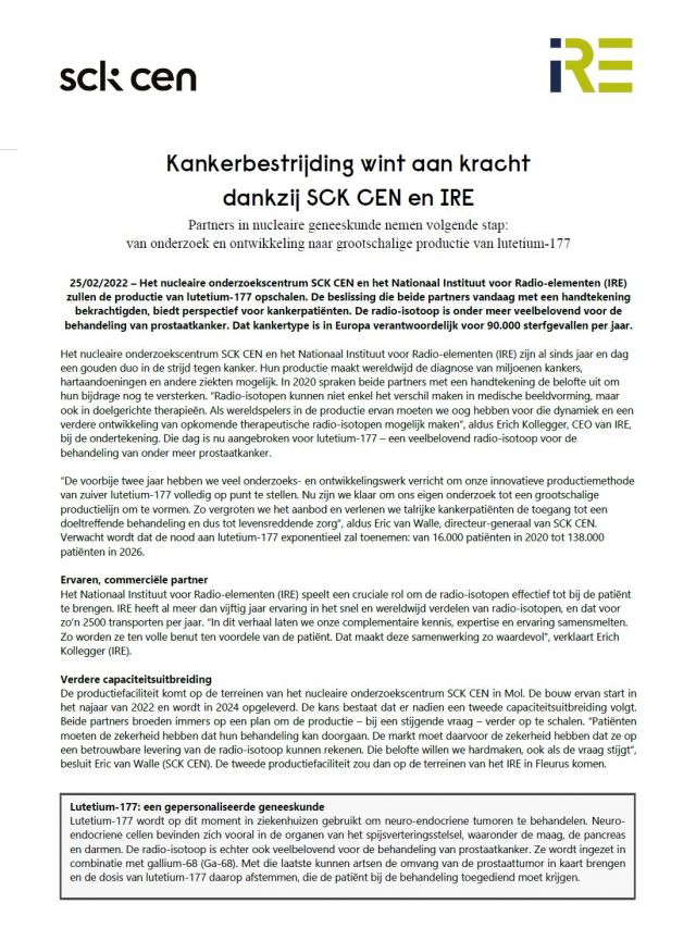 Kankerbestrijding wint aan kracht dankzij SCK CEN en IRE